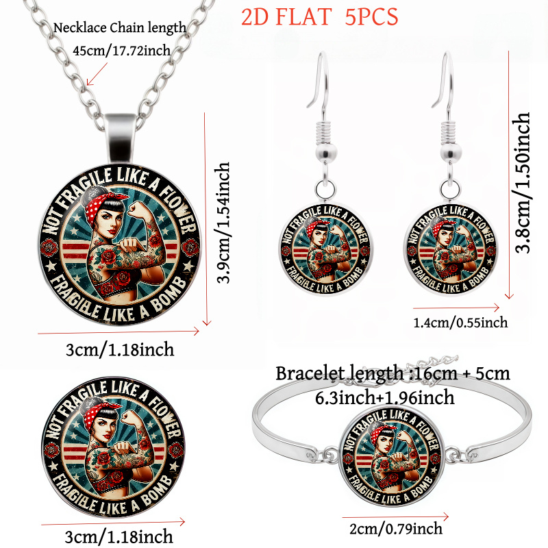 5pc Rosie the Riveter Themed Jewellery Set